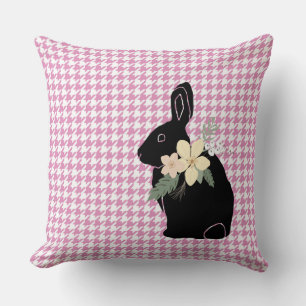 Bunny Rabbit Silhouette Flowers Houndstooth Sweet Cushion
