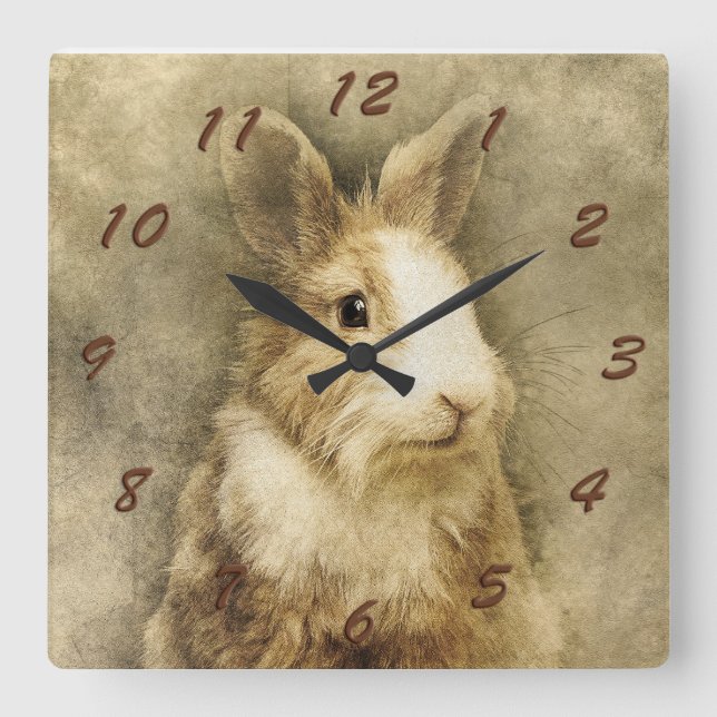  Bunny Rabbit Square Wall Clock (Front)