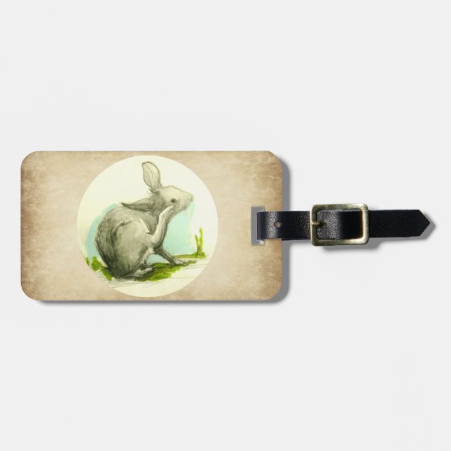 Bunny Rabbit Tan Faux Leather Luggage Tag (Front Horizontal)