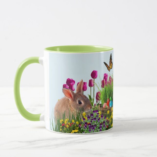 Bunny Rabbit Tulip Flowers  Easter Coffee Mug (Left)