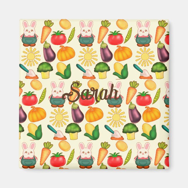 Bunny Rabbit Vegetable Farmer Magnet (Front)