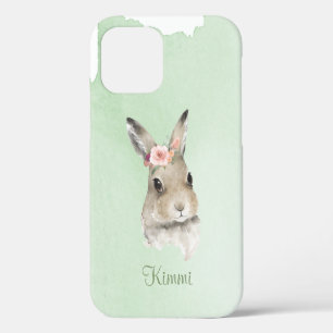 Bunny Rabbit Watercolor Green Name Minimalistic iPhone 12 Case