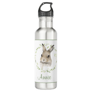 Bunny Rabbit Watercolor Greenery Name Drink 710 Ml Water Bottle