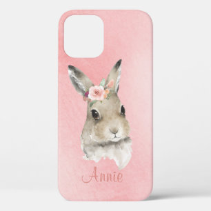 Bunny Rabbit Watercolor Pink Name Minimalistic iPhone 12 Case