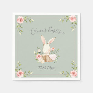 Bunny Rabbit Watercolor Sage Green Baby Shower Napkin