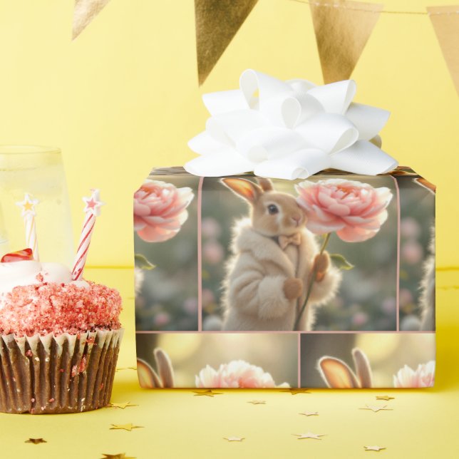 Bunny Rabbit Wearing a Fur Coat Wrapping Paper (Birthday Party)