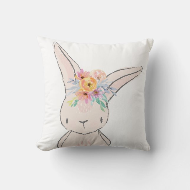 Bunny Rabbit Whimsical Pink Baby Nursery Pillow (Front)