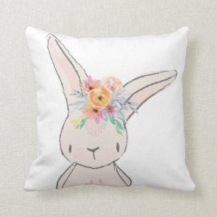 Bunny Rabbit Whimsical Pink Baby Nursery Pillow
