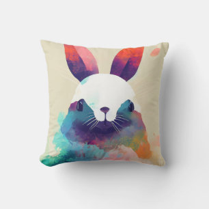 Bunny Rabbit Wild Nature Animal Colors Painting Cushion