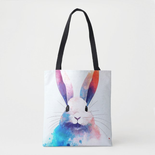 Bunny Rabbit Wild Nature Animal Colors Painting Tote Bag (Front)