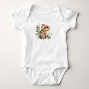 Bunny Rabbit with Flowers Baby Bodysuit