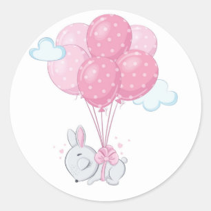 Bunny Rabbit with Pink Balloons Classic Round Sticker