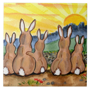 Bunny Rabbit & Yellow Sunrise 6" Tile Trivet