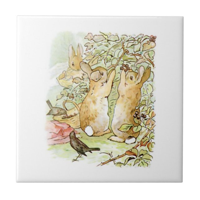 Bunny Rabbits: Blackberry Picking (Beatrix Potter) Ceramic Tile (Front)