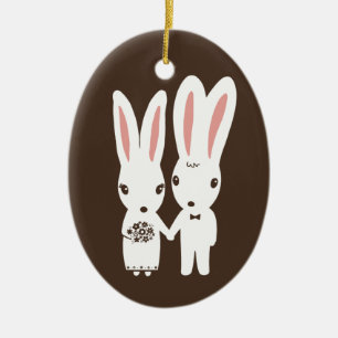 Bunny Rabbits Bride and Groom Wedding Keepsake Ceramic Ornament