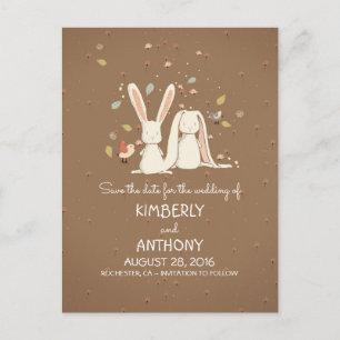 Bunny Rabbits Cute Couple Save the Date Announcement Postcard