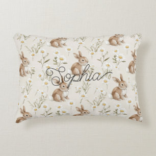 Bunny Rabbits Daisy Flowers Decorative Cushion