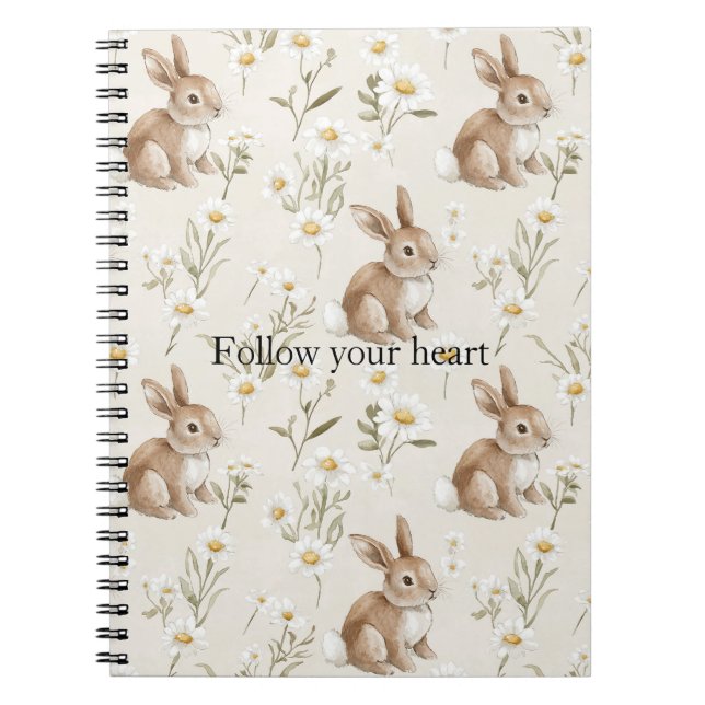 Bunny Rabbits Daisy Flowers Notebook (Front)