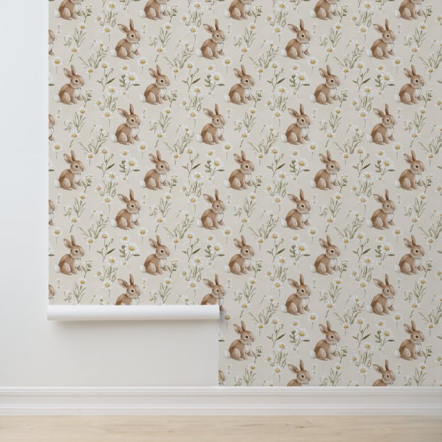 Bunny Rabbits Daisy Flowers Wallpaper (Application)