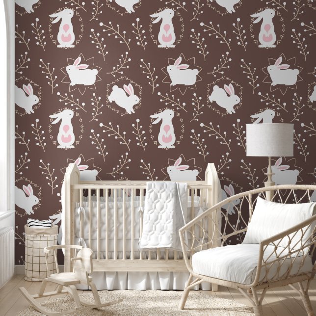 Bunny Rabbits In Brown and Pink Wallpaper (Kids)