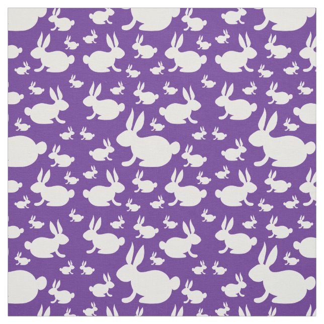 Bunny Rabbits Purple White Fabric (Swatch)