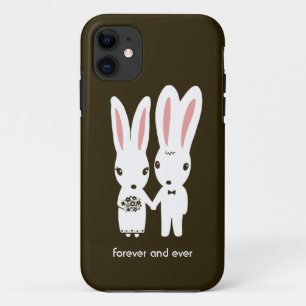Bunny Rabbits Wedding Couple with Text iPhone 11 Case