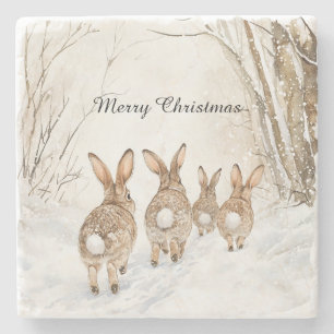 Bunny Rabbits Woods Christmas Stone Coaster