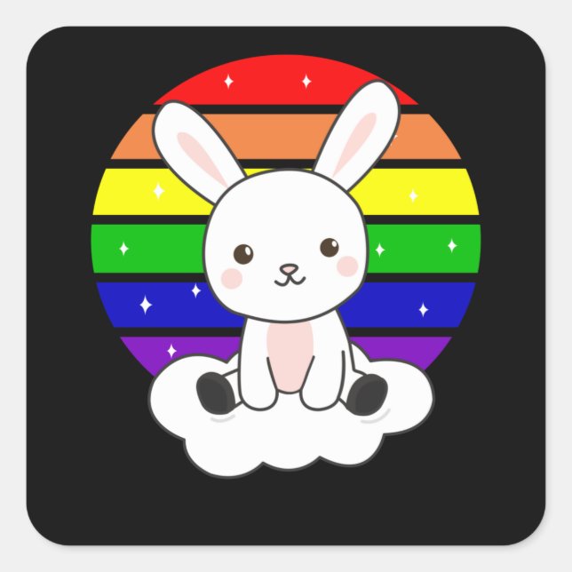 Bunny Rainbow Glitter Kawaii Rabbit Colourful Square Sticker (Front)