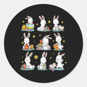 Bunny Reading Book Happy Easter Bookworm Kids Men Classic Round Sticker