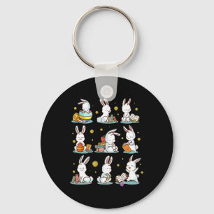 Bunny Reading Book Happy Easter Bookworm Kids Men Key Ring