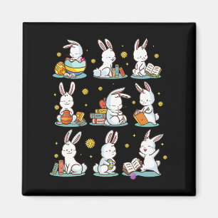 Bunny Reading Book Happy Easter Bookworm Kids Men Magnet