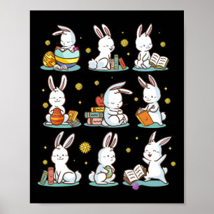 Bunny Reading Book Happy Easter Bookworm Kids Men Poster