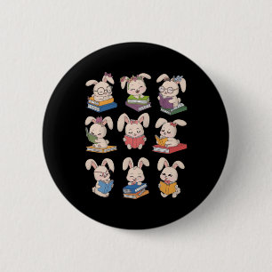 Bunny Reading Books Easter Day Librarian Teacher B 6 Cm Round Badge