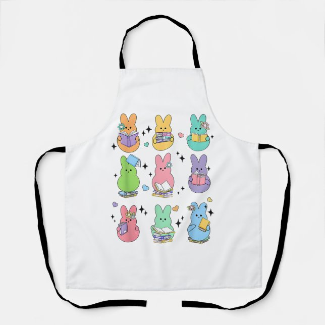 Bunny Reading Books Easter Day Librarian Teacher B Apron (Front)