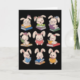 Bunny Reading Books Easter Day Librarian Teacher B Card