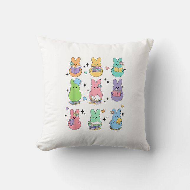 Bunny Reading Books Easter Day Librarian Teacher B Cushion (Front)