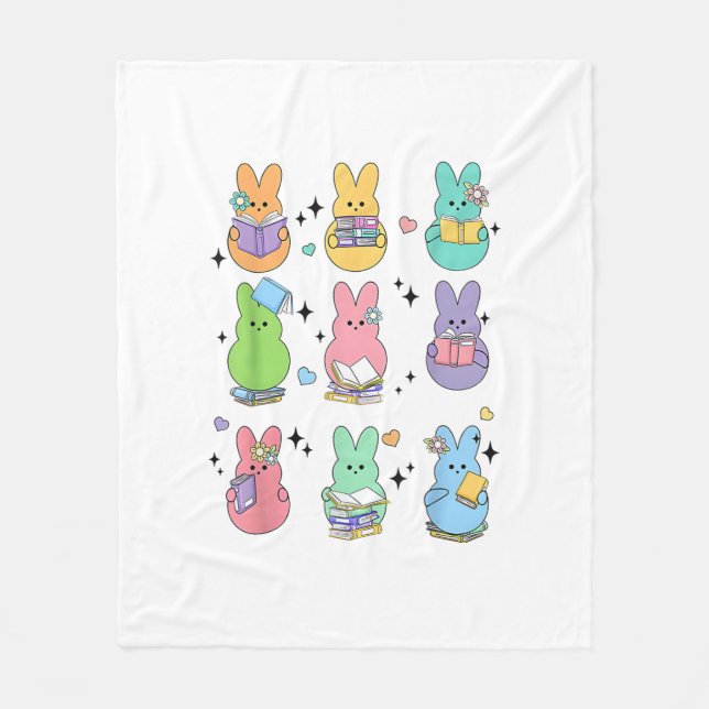 Bunny Reading Books Easter Day Librarian Teacher B Fleece Blanket (Front)