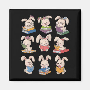 Bunny Reading Books Easter Day Librarian Teacher B Magnet