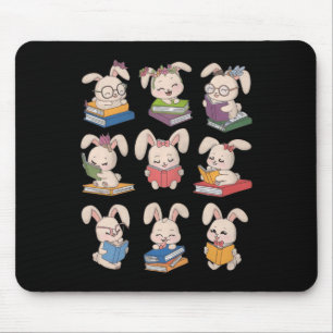 Bunny Reading Books Easter Day Librarian Teacher B Mouse Pad