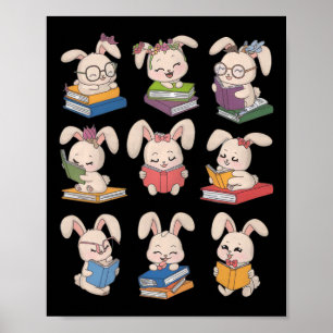 Bunny Reading Books Easter Day Librarian Teacher B Poster