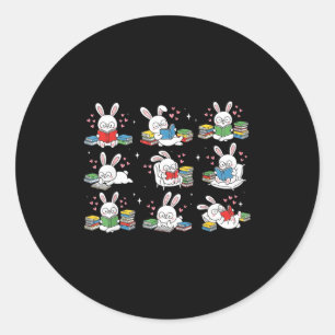Bunny reading books easter day librarian teacher classic round sticker