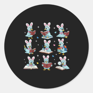 Bunny reading books easter day librarian teacher classic round sticker
