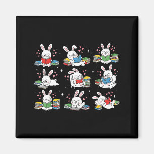 Bunny reading books easter day librarian teacher magnet