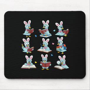 Bunny reading books easter day librarian teacher mouse pad
