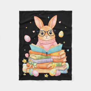 Bunny Reading Rabbit Funny For Kids Girls Boy Wome Fleece Blanket