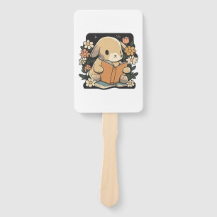 Bunny reads book rabbit bookworm reading books hand fan