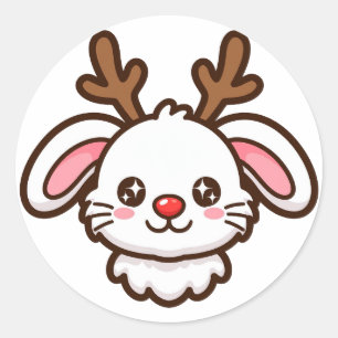 Bunny Reindeer Christmas Classic Round Sticker