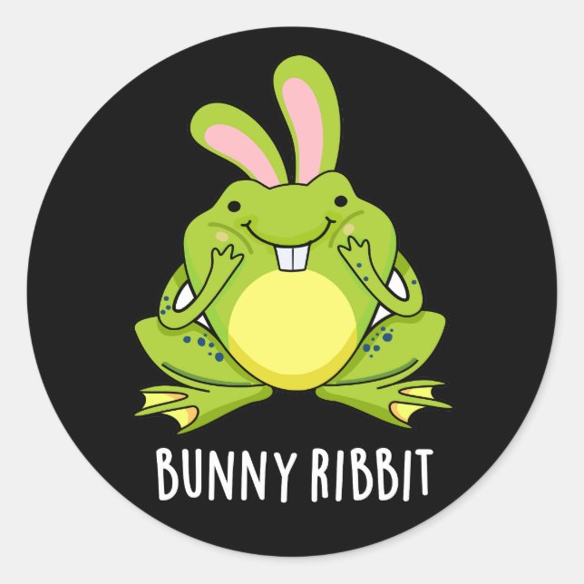 Bunny Ribbit Funny Rabbit Frog Pun Dark BG Classic Round Sticker (Front)