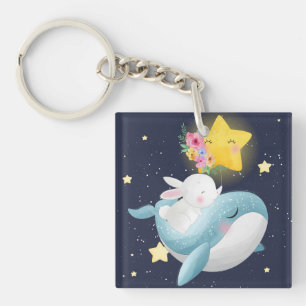 Bunny Riding A Whale Key Ring