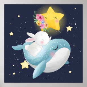 Bunny Riding A Whale Poster